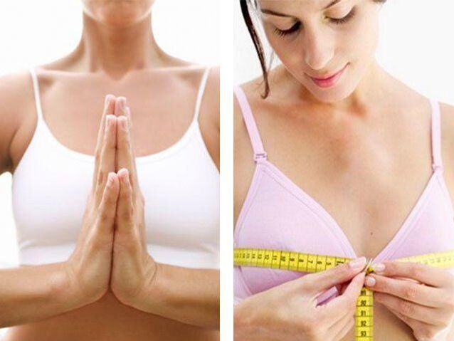 A girl measures the volume of her breasts after doing the exercise.